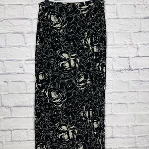 Maggy London 100% Silk Black Floral Midi Skirt